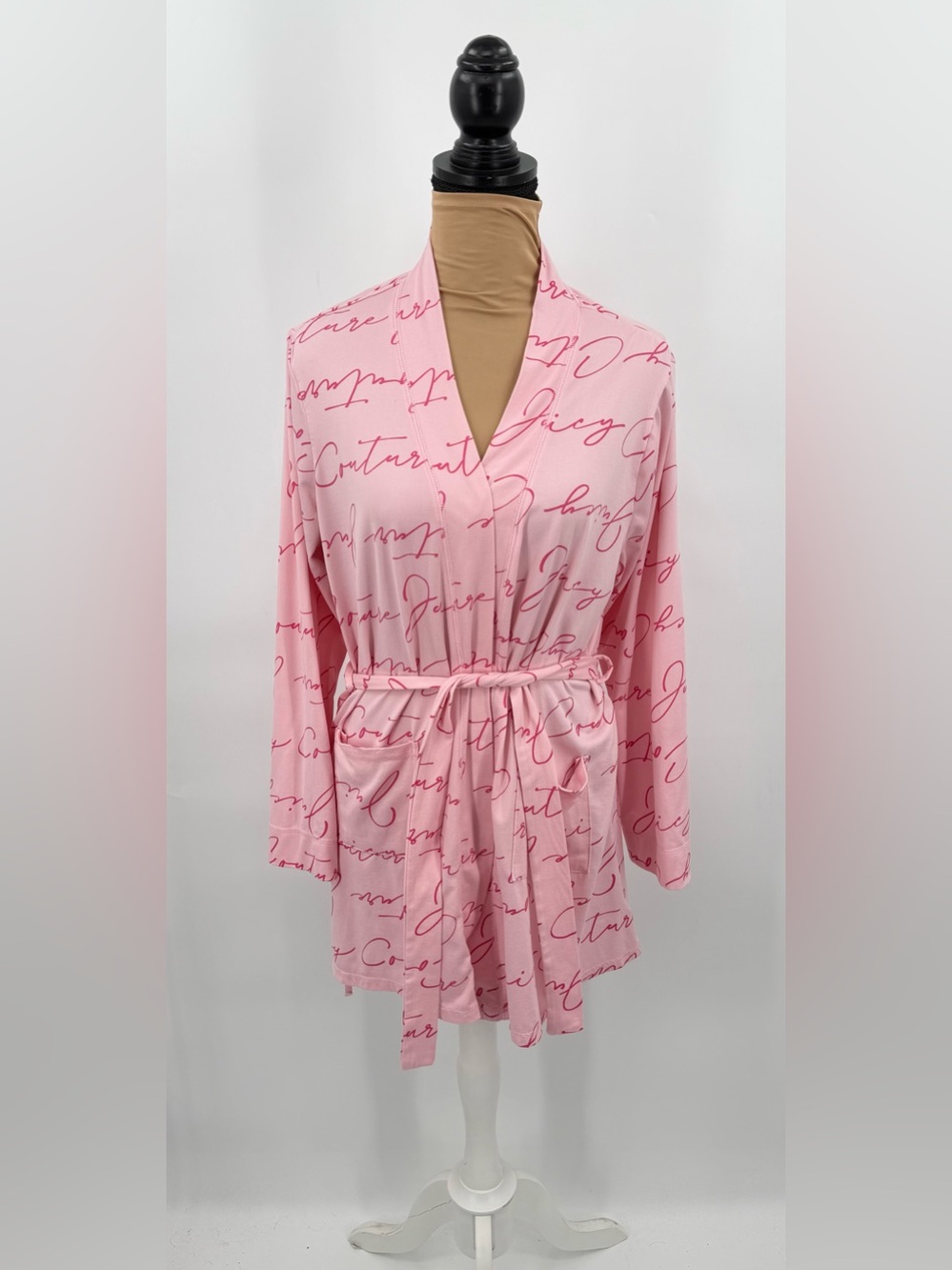 Juicy Couture Pink Logo Script Sleepwear Robe Belted M Lounge Y2K mcbling 2000s